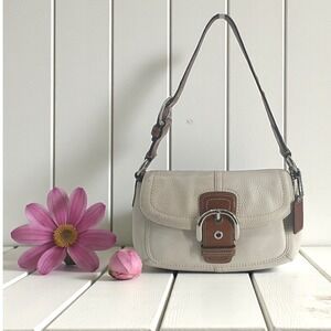 Coach Pebble Leather Buckle Shoulder Bag – Ivory & Brown | F15105